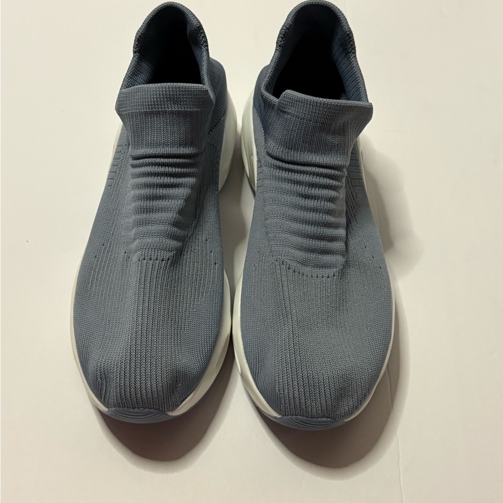 Gray Slip-On Knit Sneakers with White Sole